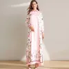 Women's Runway Dresses Turn Down Collar Long Sleeves Floral Printed Loose Designer Fashion Casual Long Dresses