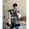 Men's Vests 3-color Striped Sweater Vest Men Fashion Casual V-Neck Knitted Pullover Korean Loose Sleeveless Mens Jumper Clothes