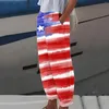 Calça Feminina Americana Estampada Bandeira dos EUA Estrelas e Listras Cintura Elástica Calça Flare Sexy Verão Moda de Rua L5