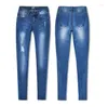 Jeans da donna a vita bassa skinny moda donna lavato sbiancato graffiato denim blu push up pantaloni slim vintage pantaloni vestiti per