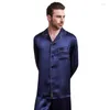 Roupa de dormir masculina pijama de seda genuína masculino primavera verão camiseta de manga comprida calça conjuntos de pijama de duas peças bicho-da-seda masculino
