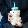 550 ml söt tecknad björn sippy cup kreativ värmebeständig glas vattenflaska med halmjuice mjölk barn rensar dricka flaskor l230620