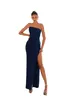 Sexy Navy Blue Mermaid Prom Dresses Long for Women Strapless High Side Split Pleats Party Dress Formal Birthday Pageant Celebrity Evening Gowns Custom