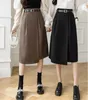 Kjolar mode asymmetrisk midi kjol kvinnor hösten hög midja a-line lång japan stil damer elegant