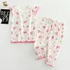Zestawy odzieżowe Summer Padzżama dla dziewcząt 2023 Dzieciowa odzież śpiąca Bawełna dzieci Pijama Teen -Home -Fear Shirt Spodnie 2pcs Ubrania Pajama 230627
