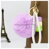 Keychains Lanyards 27 Styles Aron/Ice Cream Rabbit Päls Ball Keychain Pompom Key Chain Car Keyring Women Holder Bag Pendant Drop de Dhcok