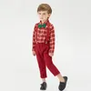 Giyim Setleri Erkek Noel Giysileri Uzun Kollu Ekose T Shirt Kırmızı Pantolon Erkek Kıyafet Papyon 9 Ay 1 2 3 4 5 6 Yıl Bebek