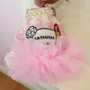 Dog Apparel European And American Pet Pink White Checkered Gauze Skirt Teddy Bear Puppy Cat Wedding Dress