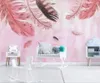Tapeten Bacal Benutzerdefinierte Moderne 3D-Tapetenwandgemälde Minimalistische handbemalte rosa Feder Kleines frisches Mädchenzimmer Hintergrund Wand Home Decor