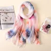 Scarves Women Crepe Scarf Elegant Lady Spring Thin Wraps Colourful Flower Printed Collar Sunscreen Decor Lady's Wind Shawl Warm