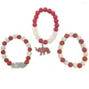 Strand Greek Sorority Red White Full Diamond Bead Letter Elephant Charm Pendant Three Layer Bracelet