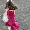 女の子のドレス2023夏の総oネックカラーの袖の袖の四角の子牛の長さコットンソリッド韓国の甘いファッションカジュアルデザイン