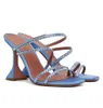 Amina Muaddi Naima Sandals Shoes女性クリスタル装飾されたStrappy Satin Martini Heel Party Dress Weddy Lady Sandalias EU35-42With Box