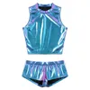 Kvinnors spårdräkter Kvinnor Pole Dance Clothing Shiny Metallic Rave Party Outfit Crop Top Vest med låg midja Shorts Club Stage Performance Set