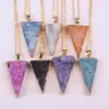 Pendant Necklaces Natural Druzy Rock Crystal Quartz Clusters Geode Stone Triangle Shape Link Chain Necklace