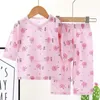 Kläder sätter sommar bomullspyjamas uppsättning för barn Baby Boys and Girls Long Sleeve Breattable Cat Rabbit Animal Clothes 230627