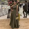 Arabo Osole Olive Green Muslim Dress con maniche lunghe Dubai Donne da ballo abiti da ballo abiti eleganti Plus size BC