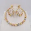 Conjunto de brincos de colar de joias para mulheres com design de bola rosa dourado festa pendurada