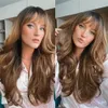 Synthetic Wigs Black Brown Ombre with Bangs Long Natural Wavy Hair Wig Daily Use Heat Resistant Cosplay for Women 230627