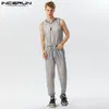 Mäns jeans 2023 män jumpsuits mesh transparent dragkedja oneck ärmlös dragskor rompers streetwear sexiga mode manliga overaller incerun 230628