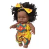 Dockor Black African Lifelike Explosion Head Bär en huvudduk Baby Cute Curly 8 tum Reborn Clothes Vinyl Toy 230628