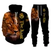 T-shirt Autunno Inverno 3D The Lion King Stampato a maniche lunghe Abbigliamento da uomo Completo con cappuccio Maglione Set Abbigliamento sportivo Tuta 230627