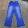 23ss Sonbahar Kış ABD Alev Pantolon Eski Yıkanmış Erkekler Streetwear Joggers Unisex Rahat İpli Pantolon Mavi Renkler