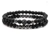 Strand 2Pcs/set 6mm Matte Black Bead Bracelets Pave CZ 4 Color Ball Bracelet For Men&Women Charm Handmade Fashion Jewelry Bijoux