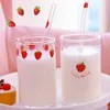 Bicchiere per acqua in vetro Nana ad alto borosilicato Tazza per acqua fresca e adorabile Fragola resistente al calore con cannuccia e coperchio 300 ML L230620