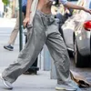 Pantaloni da donna Pantaloni stile K-pop Pantaloni cargo a gamba larga dritti con tasca per le donneY2k Pantaloni da jogging hippy vintage Streetwear 57BD