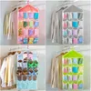 2024 16 Pockets Clear Hanging Bag Socks Tie Bra Underwear Rack Hanger Storage Organizer Foldable Wardrobe Wall Door Back Hanging Bags