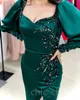 aso ebi dark green sheath promドレスビーズサテンイブニングパーティー2番目のレセプション誕生日花嫁介添人婚約ガウンドレスローブde soiree zj668 407