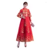 Vestuário étnico elegante estilo chinês casamento feminino qipao vermelho noiva bordado moderno cheongsam longo vestido de festa vestido