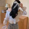 Women's Blouses Gold Velvet Off Shoulder Women Long Sleeve Autumn Black French Style Elegant Shirt Tops