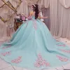 Блестящее сексуальное платье Quinceanera с открытыми плечами, бальное платье с аппликацией 3DFlower, украшенное бисером, милая, милая, 16, Vestidos De Fiesta