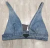 Womens Designers T Shirts Underwear With Metal Triangle Badge Sexig Deep V Denim Sling Tube Tops Women Clothing