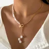 Anhänger Halsketten Barock Simulierte Perlen Lange Quaste Halskette für Frauen Perlen Link Kette 2023 Trend Lariat Hochzeit Schmuck 230613