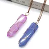 Pendant Necklaces Natural Stone Hexagonal Column Quartz Handmade Antique Copper Wire Wrap Crystal Gem Necklace Women Men Jewelry