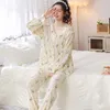 Women's Sleepwear Women Small Flower Pajamas Set Big Yards Pijamas Mujer Autumn Sweet Cute Princess Long Sleeve Cardigan V-Neck Nightwear