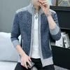 Blusas masculinas outono e inverno estilo coreano patchwork cardigã gola alta suéter casaco com zíper jaqueta de malha masculino 8813 230628