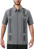 Chemises habillées pour hommes à manches courtes Guayabera cubaine Chemise hawaïenne mexicaine à fermeture éclair sur le devant avec poche 230628