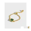 Anéis de banda 100 925 prata esterlina anel ajustável requintado quadrado branco amarelo verde vermelho zircão corrente bague jóias finas femininas Ymr5 Dhqvx