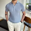 Męska Polos Spring Summer Knit Polo Shirt Men Casual Turndown Collar Button Modna Solid Slim Slim Tops Est Ice Silk Cotton Knitwear 230627