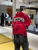 2023SS Men Red Cardigan Paint Graffiti Mud Sater Zniszczenie Zip Hoodie