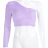 Women's Blouses Sexy One Shoulder Tops For Women Asymmetrical Blouse Purple Womens Casual Long Sleeve Crop Top