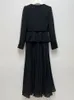 Auth autoportret czarny garnitur spliczone plisowana długa sukienka fałszywa dwuczęściowa sukienka