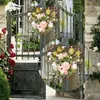 装飾的な花フラワーフープリース人工母の日、大きな弓壁ポーチベースの花のラタンの玄関