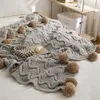 Blankets REGINA Luxury Elegant Pompons Blanket Throw Soft Chenille Stripe Design Wearable Knitted Home Office Travel Car 230626