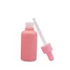 Storage Bottles Cosmetic Packging Refillable Pipette Vial 10ml 20ml 30ml Cute Frost Pink Glass Essential Oil Dropper Empty Bottle 15pcs