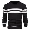 Herrtshirts 2023 Spring och Autumn Stripe Round Neck tröja Fashion Color Block Pullover Knit 230628